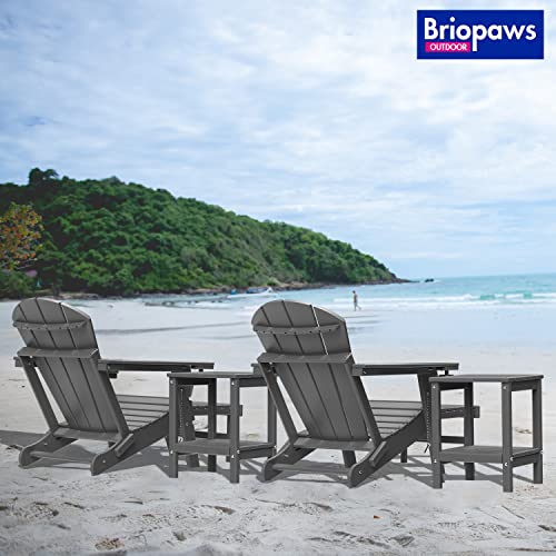 Briopaws Folding Adirondack Chair With Ottoman, Weather Resistant Hdpe Patio Chairs W/Cup Holders & Retractable Footrest For Poolside Lawn Fire Pit Deck Outdoor Porch Campfire, Grey, 1 Pack #TOP4