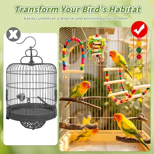 Image of 8 PCS Bird Toys & Perches Set - Natural Apple Wood & Hardwood Branches, Birch Ladder Swing, Foraging Shredding Chewing Toys for Parakeets, Cockatiels, Small Medium Bird Cage Accessories