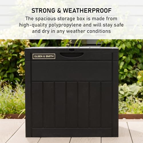 Olsen & Smith Lockable Outdoor Garden Plastic Storage Box Container Chest Lawn Balcony Furniture, Weather Resistant, Wood Panel Effect (126L) - Image 4