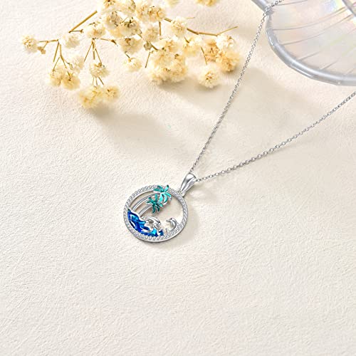 Proess Dolphin Necklace Sterling Silver Palm Tree Pendant Necklace Ocean Wave Jewelry Gift For Women Girls #TOP5