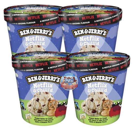 PUFAI Bundle – Ben & Jerry's Karamell Brownie Eiscreme 465 ml x 4er | Cremiges Dessert | Schokolade Stücke | Süß Salzig | Tiefkühlprodukt für Snack & Servieren
