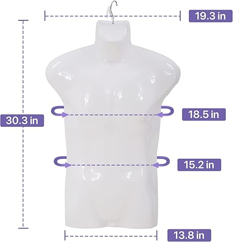 Miniatura 7 de Juego de 4 paquetes de maniquí masculino de torso de 30 pulgadas, forma de vestido, espalda hueca, medio cuerpo, exhibición de ropa, camisa de mesa