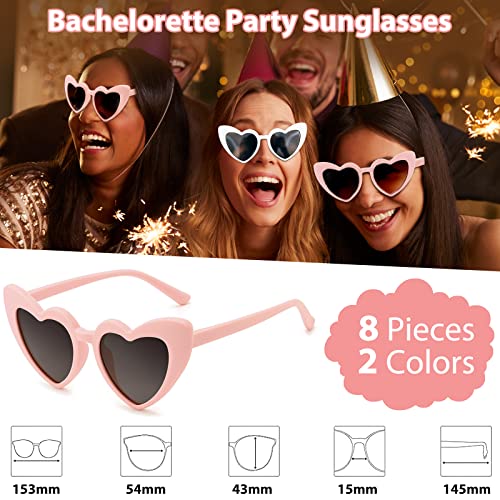 KUUQA 8 Pairs Heart Shaped Sunglasses and 8 Pack Satin Bridesmaid Scrunchies Bachelorette Party Sunglasses Bulk Bride Bridesmaid Glasses Wedding Décor2