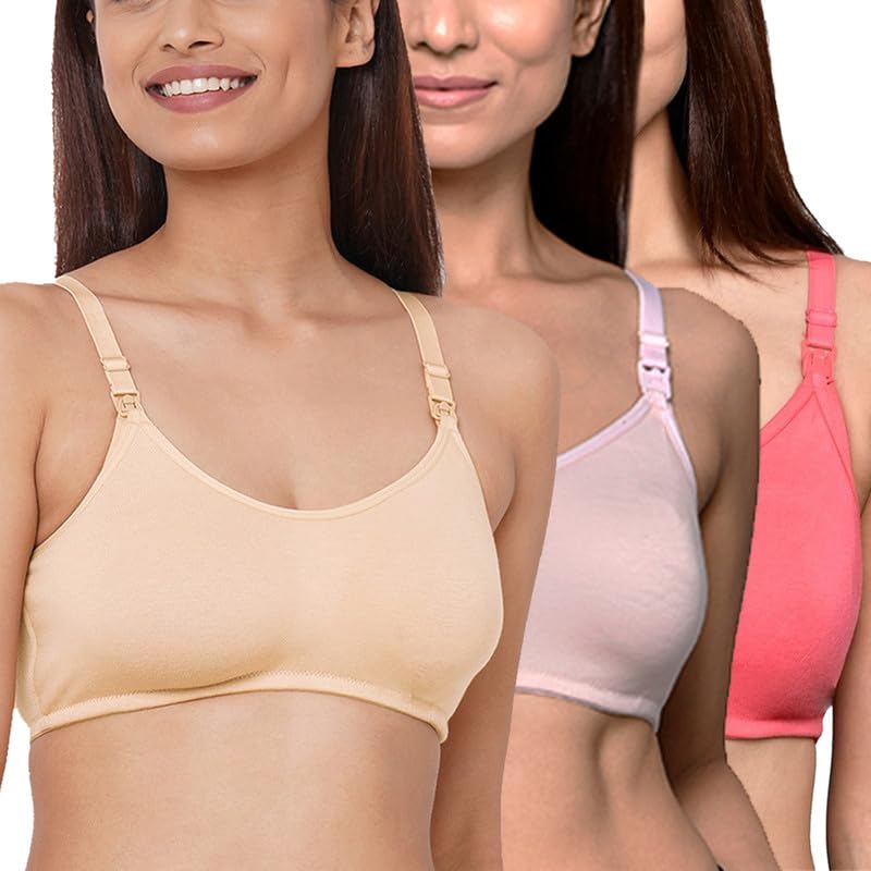 Image of Inner Sense Organic Cotton Bamboo Nursing Bra for Women I Non Padded Feeding Bra with Keyhole Back Design I Wire Free Maternity Innerwear with Full Coverage
