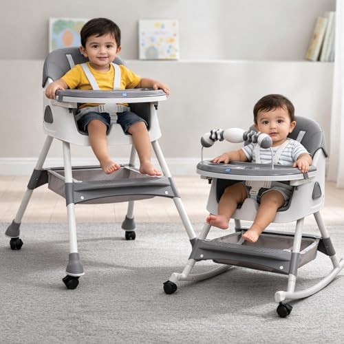 Image of Mee Mee Cherub Baby High Chair for Baby Feeding, 5-in-1 Convertible Kids Feeding Chair Compact Fold, High Adjustable, Play Chair Booster Seat Dual Meal Trays, 0.5 to 3 Years Kids (Grey)