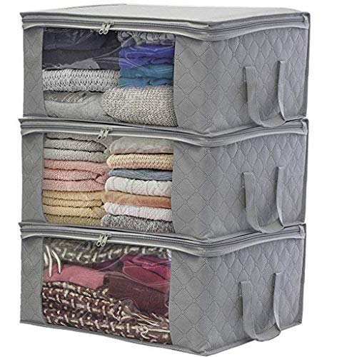 PLENTOP 6-Pack Foldable Closet Organizer Clothing Storage Bags with Clear Window Sturdy Zipper and Reinforced Handle (Gray)