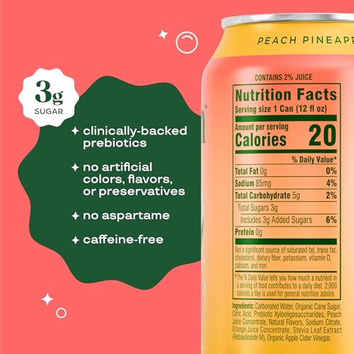 Image of Bloom Pop Prebiotic Soda, Gut Health Support, Peach Pineapple, 12 Pack | Peach pineapple flavor with clinically backed prebiotics for gut health, metabolism support and soda satisfaction.