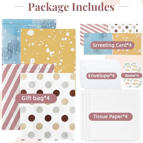 Image of STYPOP 10 inch Gift Bags Medium Size (4 Pack) - Includes Tissue Paper & Cards, Reusable Non-Woven Gift Bags with handles, Perfect for Mothers Day, Birthday, Wedding, Baby Shower, Party, 10 inch x 8 inch x 4 inch