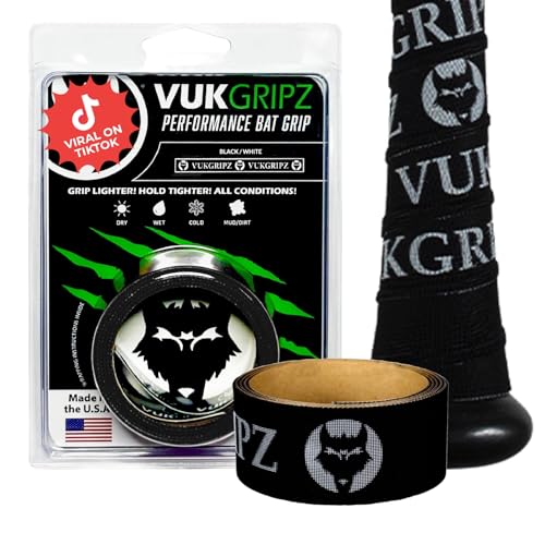 VukGripz Legacy Black Baseball Bat Grip Tape - Non-Sticky Friction-Based Moisture-Wicking Softball Bat Tape Grip Non-Slip Reusable Boosts Speed & Control Durable Grippy Wrap Made in USA