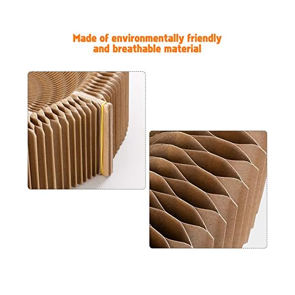 Collapsible cat scratcher lounge bed, cardboard cat bed, corrugated pet scratcher pad, round cat scratching bed nest for indoor big large kitty kitten cats - image 5