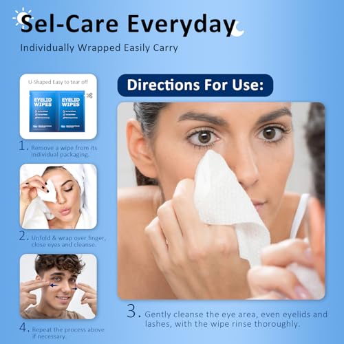 30 lenços umedecidos para pálpebras e cílios para coceira e olhos secos, toalhetes de pálpebra com ó