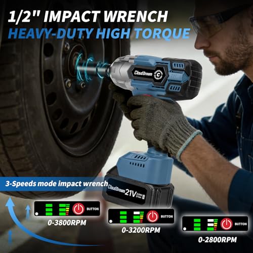 Image of 1 /2 Inch Cordless Impact Wrench,900Ft-lbs (1200N.m) Brushless Electric Impact Gun,3800RPM High Torque Electric Impact Driver Kit with 2 Batteries,Fast Charger,5 Sockets,Case for Car Tires,Mower,Pickup
