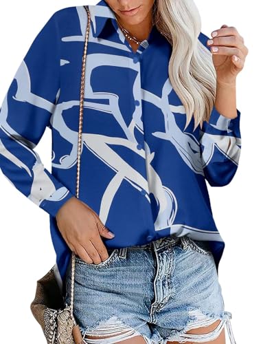 Image of Magritta Women's Shirts Fashion Casual Loose Fit Long Sleeve Button Down Lightweight Collared Blouse Tops