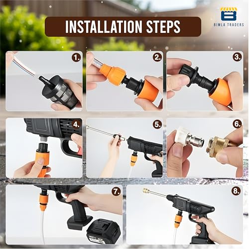Image of BTAG 48V Cordless High Pressure Car Washer Gun with Double Battery | Portable Water Jet Cleaner with Foam Bottle, Long Hose & Nozzle Set for Car, Bike, Home & Garden Cleaning. Pack of 1