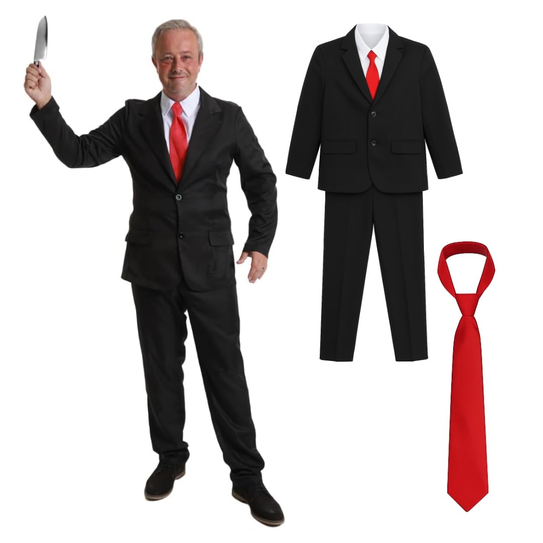 Patrick Bateman Costume - American Psycho Outfit for Men with Suit, Shirt, Red Tie - Halloween Costumes for Men & Horror Fancy Dress (XL)