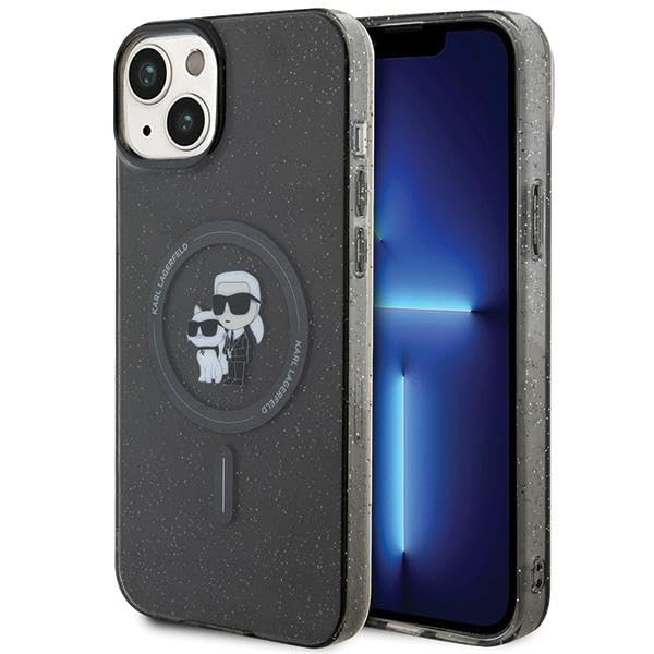 Karl Lagerfeld KLHMP15SHGKCNOK Coque pour iPhone 15 6,1" Coque rigide noire Karl & Choupette Paillettes