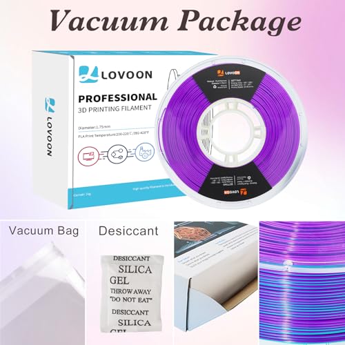 Image of LOVOON 3D Printing Filament PLA Silk Multicolor PLA Filament 1.75mm DualColor Change by Angle Filament Fit Most 3D Printer& 3D Pen,Silk Teal /Dark Violet(Blue /Purple), 1KG(2.2lbs) /Spool