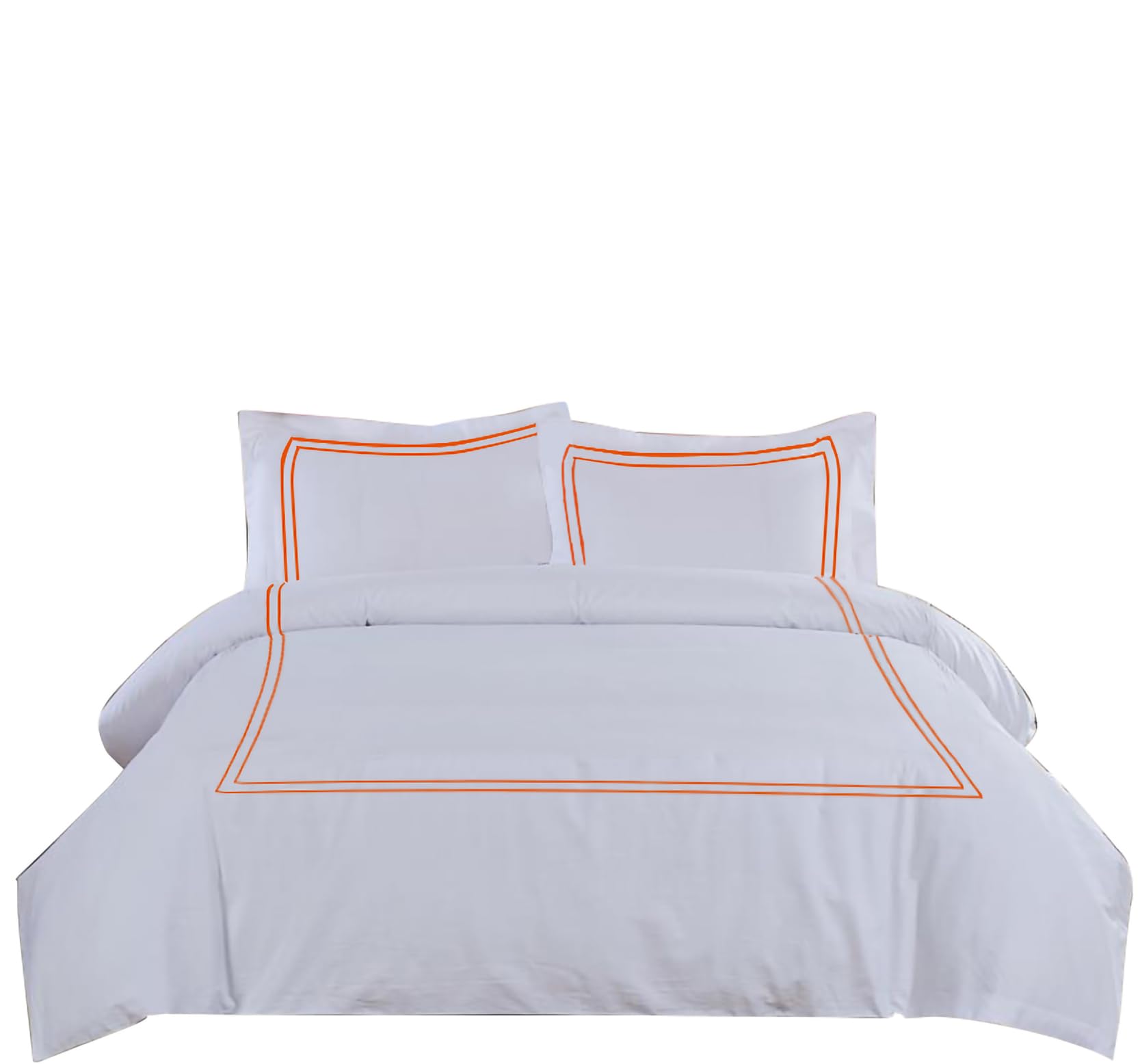 BedDecor Luxury 400-TC Egyptian Cotton 3PC Embroidered Duvet Cover Set with Beautiful 2-Stripe Embroidery(Orange, Oversize King)