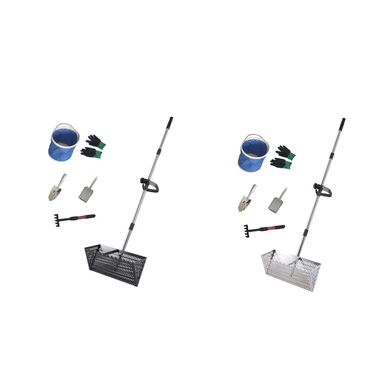 Rastrillo per pulci di sabbia Rastrello for sabbia, setaccio da spiaggia, manico telescopico, facile pulire, acciaio al carbonio, multifunzionale, comodo, grande, paletta for animali domestici(Black)