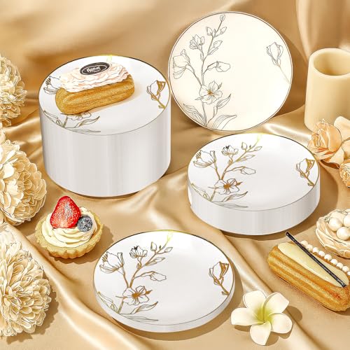 150Pcs Plastic Party Plates, 7.5 Inch Disposable Dinner Plates with White & Gold Rim Floral, Dessert Appetizer Elegant Fancy Wedding Plates Gold Plastic Plates for Party Holiday by TEUN - Image 3