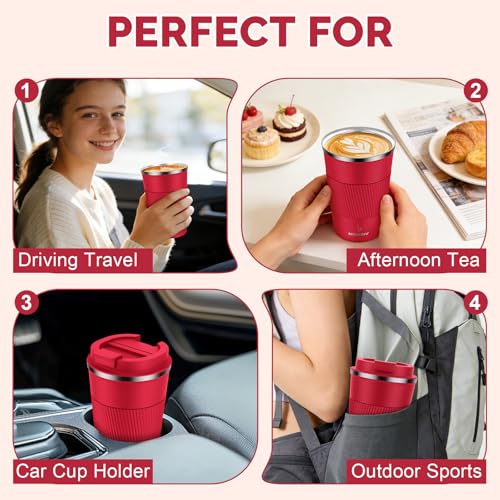 Image of MOMSIV 12oz Travel Mug, Insulated Coffee Cup with Leakproof Lid, Vacuum Stainless Steel Double Walled Reusable Tumbler for Hot and Cold Water Coffee and Tea