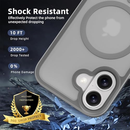 Image of Elzzi Magnetic for iPhone 17 Case, [Full Camera Protection] [Compatible with Magsafe] [Translucent Matte] Shockproof Protective Phone Case for Men & Women - Grey