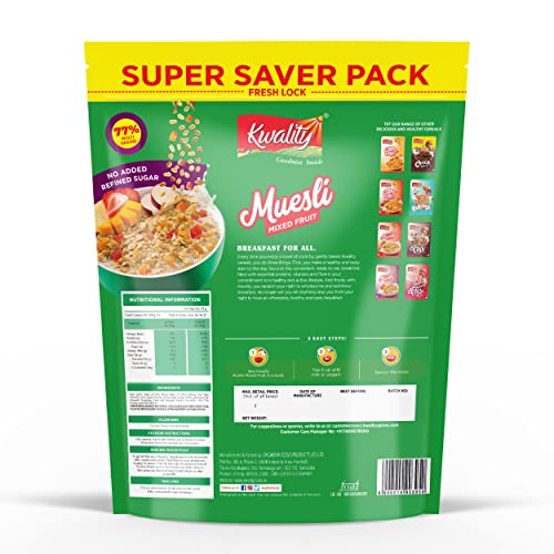 Image of Kwality Muesli Mixed Fruit Super Saver Pack 700 G | Mixed Fruit | Zero Cholesterol & Trans Fat | No Added Refined Sugar | Healthy Food & Breakfast Cereal (Pack of 3)
