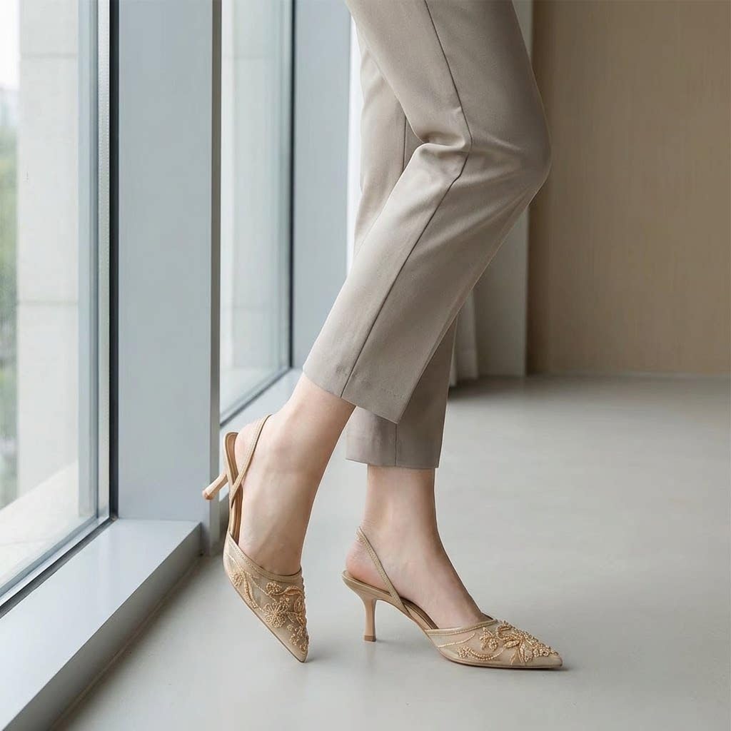 Sandalias Mujer Tacon,Zapatos de tacón de Aguja con Malla Bordada, Zapatos de salón, Sandalias sexys de Punta.