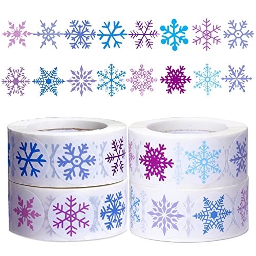 Miayon 2000 PCS Christmas Snowflake Stickers Roll Xmas Self Adhesive Labels Stickers Craft Christmas Party Favors Supplies Decorations(16 Styles)