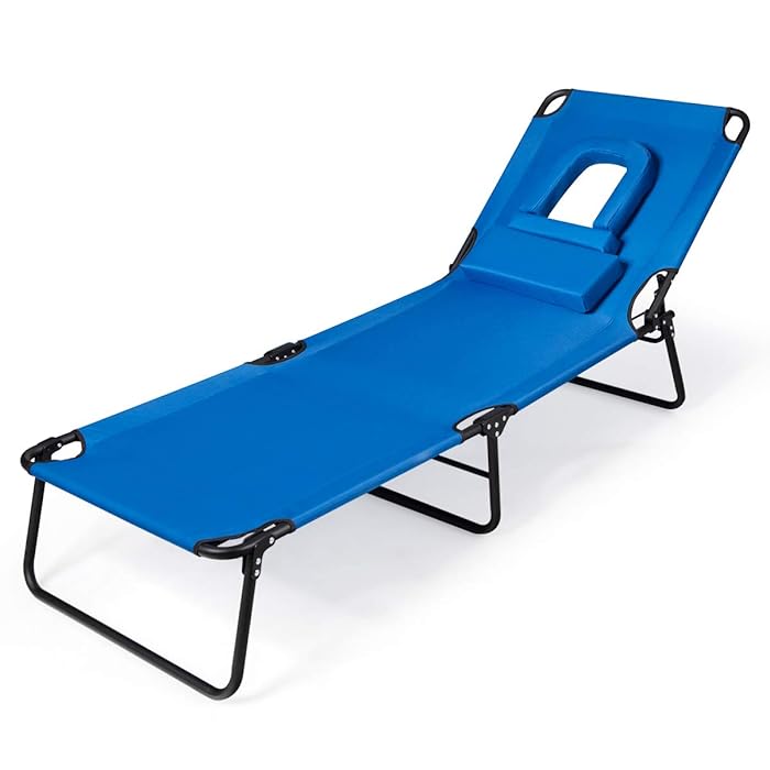 Buy Giantex Beach Lounge Chair Chaise Lounge Chairs for Outside with Hole for Face,3 Adjustable