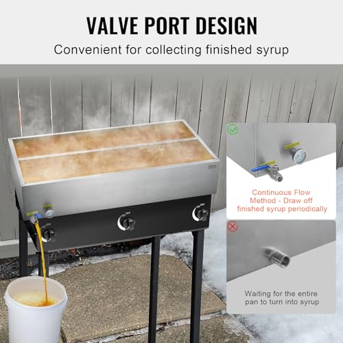 Image of VEVOR Maple Syrup Evaporator Pan, 47 Gal, 48 x 24 x 9.5 Inch Maple Syrup, 304 Stainless Steel Maple Syrup Pan, Evaporator Pan with 1 Valve and 3 Heating Methods, for Home, Outdoor