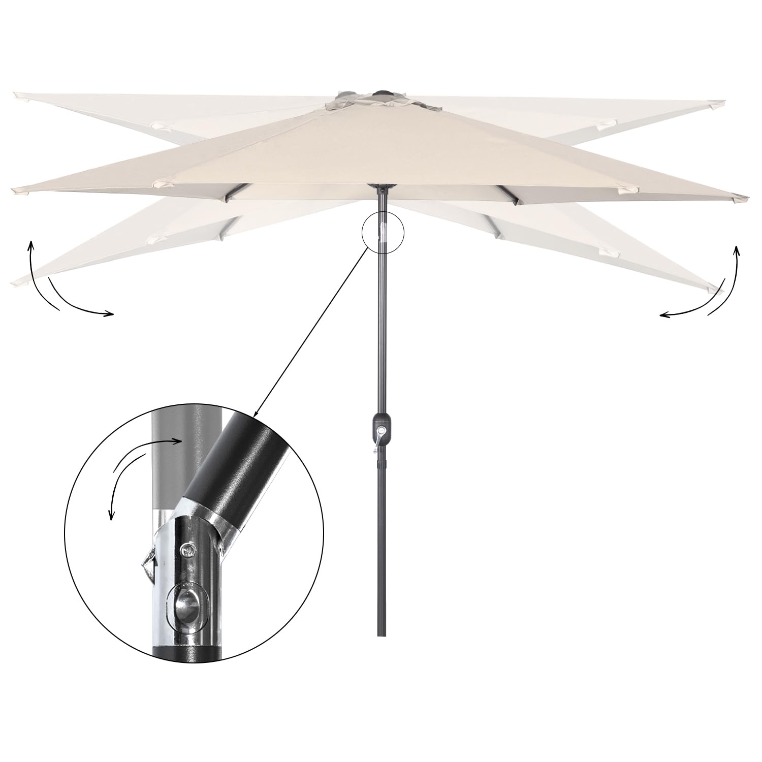 Angel Living 300cm Parasol de Acero con Inclinación, con Manivela, Sombrilla con Mástil de Acero de 38mm para Patio Terraza Playa (Beige Claro)