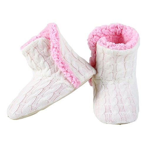 YELETE Womens Cable Knit Slippers House Booties Socks Soft Sherpa Lining Rubber Soles