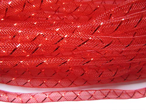YYCRAFT 25 Yards Mesh Tube Deco Flex for Wreaths Cyberlox CRIN Crafts 8mm 3/8-Inch(Red A)