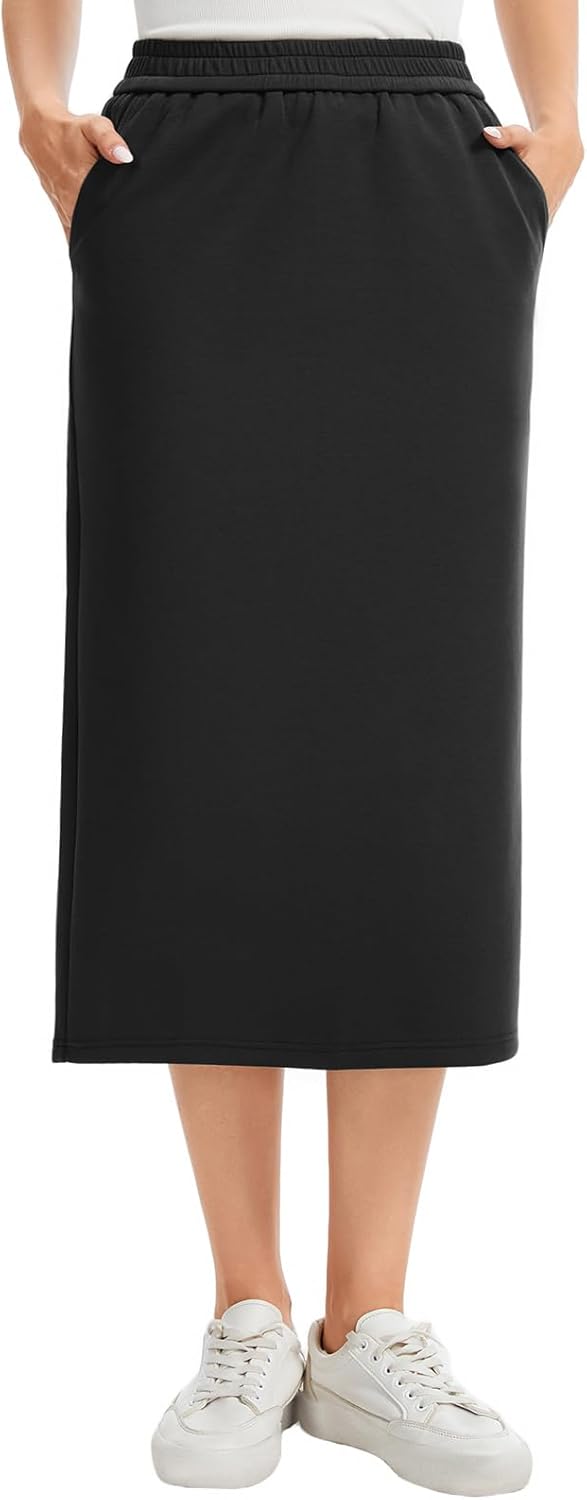 Women's Casual Back Split Sweat Skirt with Side Pockets - Image 5