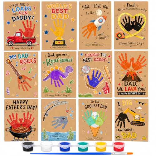 Fathers Day Crafts for Kids Toddlers 12 pack 8.2 x 11.6 DIY Fathers Day Card Handprint Kit for Classroom Home School Baby Handprint Keepsake Funny Fathers Day Gift for Dad from Kids Daughter Son