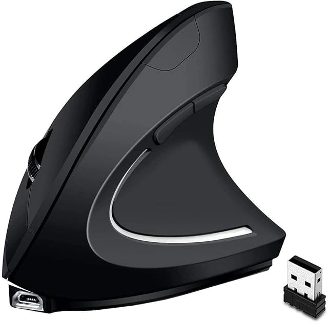 shoplease Rechargeable wireless Ergonomic Mouse, Optical Vertical Laptop Mouse with 4 Adjustable DPI 800/1200/2000/3200, 6 Buttons USB Computer Mouse