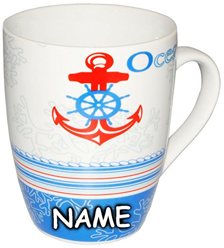 Preisvergleich Produktbild alles-meine.de GmbH 4 Stück _ Henkeltassen / Kaffeetassen - Anker & Steuerrad / Maritim - incl. Name - groß - 300 ml - Porzellan / Keramik - Teetasse - Trinktasse mit Henkel ..