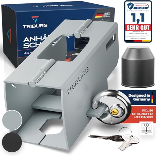 Serratura per rimorchio TRIBURG incl. serratura rotonda + tappo di protezione per gancio di traino GRATUITO - Sicurezza robusta per rimorchi agganciati e sganciati - Serratura per timone
