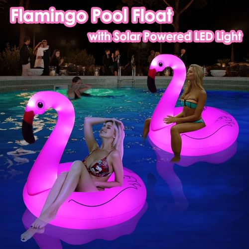Miniatura 5 de Deeprbling Flamenco Hinchable Piscina Con Luz Solar,Flamenco Inflable Anillo De Natación Adulto Para Piscina, Flotador Anillo Flamencos Hinchables Para Adulto,Flotador Flamencos Gigante 105x105x100cm