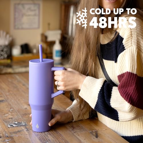 Image of Elemental Spill Proof 40oz Insulated Tumbler with Handle & Straw Travel Mug | Stainless Steel Commuter Travel Coffee Mug for Cold Beverages, Includes 2 Straws & a Spill Proof Lid for Everyday Use