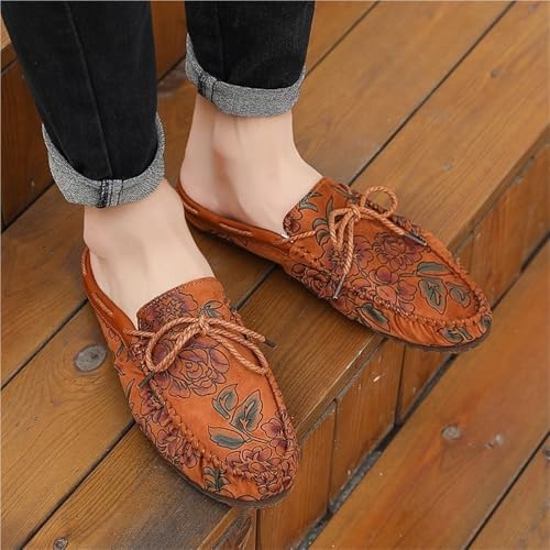 Mens Loafers Shoe Floral Vegan Leather Half Moccasins Shoes Lightweight Comfortable Flexible Fashion Outdoor Slip-on2