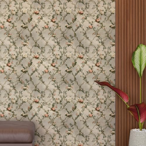 Image of PAPER PLANE DESIGN Vintage Floral Self Adhesive Wallpaper Peel & Stick, Waterproof, Stain-Proof & Self Adhesive Vinyl | Easy to Clean | 16 in X 90 in, Decor for Bedroom, Hallway, Living Room (C)