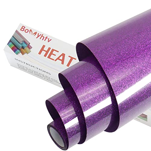 Bonnyhtv Glitter HTV Heat Transfer Vinyl Roll Glitter Iron on Vinyl for Cricut & Silhouette Cameo 12 x 5ft Glitter Vinyl Glitter Vinyl for Heat Transfer Vinyl (12 5FT 5ft-Glitter Dark Purple)