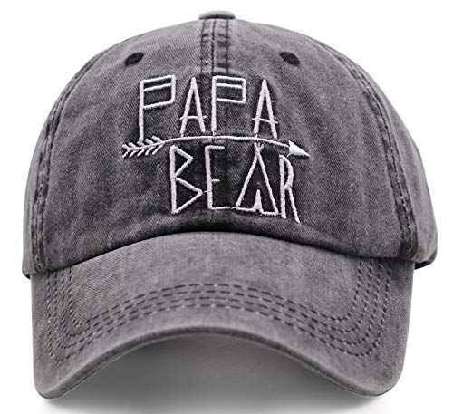 Image of KKMKSHHG Unisex Papa Bear Denim Hat Adjustable Washed Dyed Cotton Dad Baseball Caps
