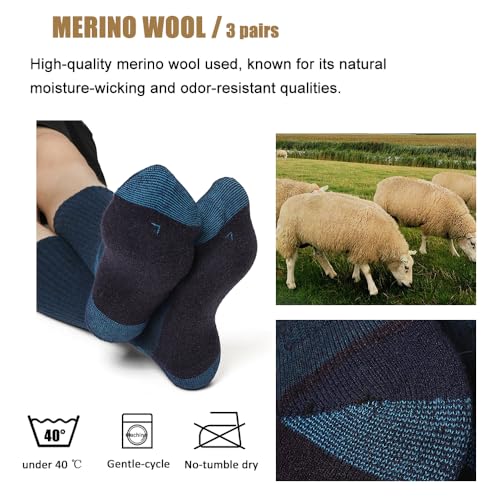 Image of WANDER Merino Wool Crew Socks 3 Pairs Lightweight Cushion Boot Sock | Breathable, Moisture-wicking, Temperature Control, Odor-control, Anti-blister, Light Hiking Running, Everyday