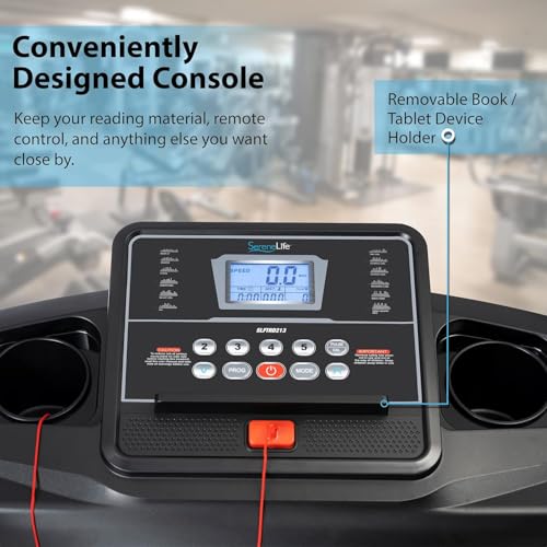 SereneLife Electric Folding Treadmill Exercise Machine - Smart Compact Digital Fitness Treadmill Workout Trainer w/Bluetooth App Sync, Manual Incline Adjustment, for Walking, Running, Gym