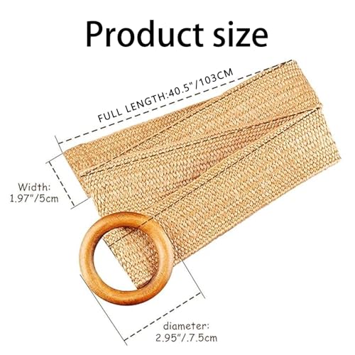 Boho Braided Belt Women, Womens Braided Belts, Wide Stretch Straw Woven Waist Belt with Round Buckle, Rattan Elastic Bohemian Waistband for Dresses, Jeans, Pants, Vacation Events2