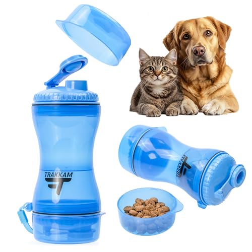 Borraccia Portatile per Cani 2 in 1 Acqua e Cibo Ideale per Viaggi e Passeggiate Senza Perdite BPA Free Facile da Pulire Capacità 330ml Acqua 280ml Cibo