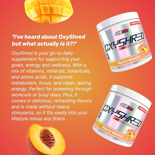 Image of EHP Labs OxyShred Pre Workout Powder - Preworkout Powder with L Glutamine & Acetyl L Carnitine, Energy Boost Drink - Peach Mango, 60 Servings
